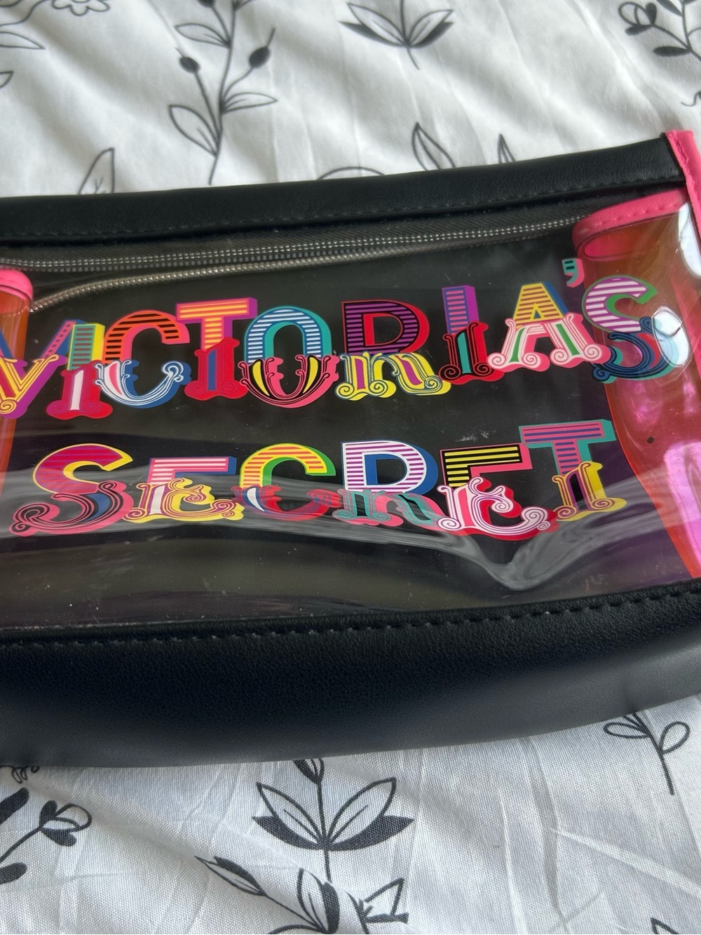 Victoria's Secret Black Clear Cosmetic Pouch with Multicolor Logo - Picture 2 of 3